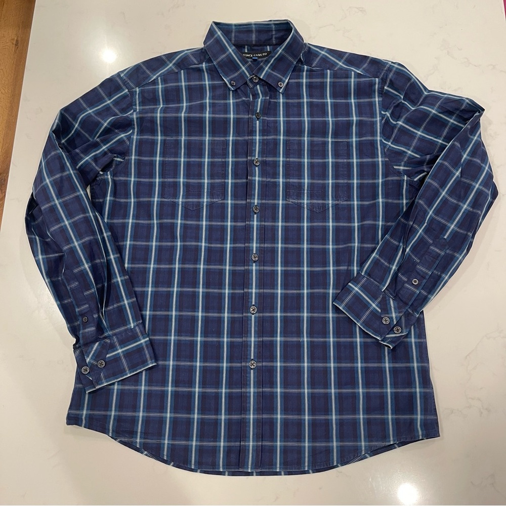 Vince Camuto Blue Plaid Dress Shirt